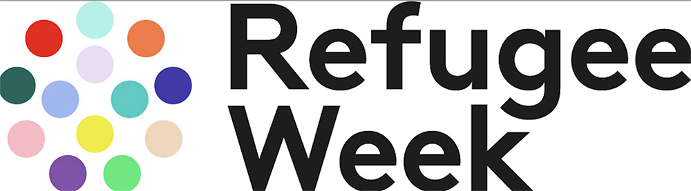 Refugee Week logo with multi-coloured dots and black letters