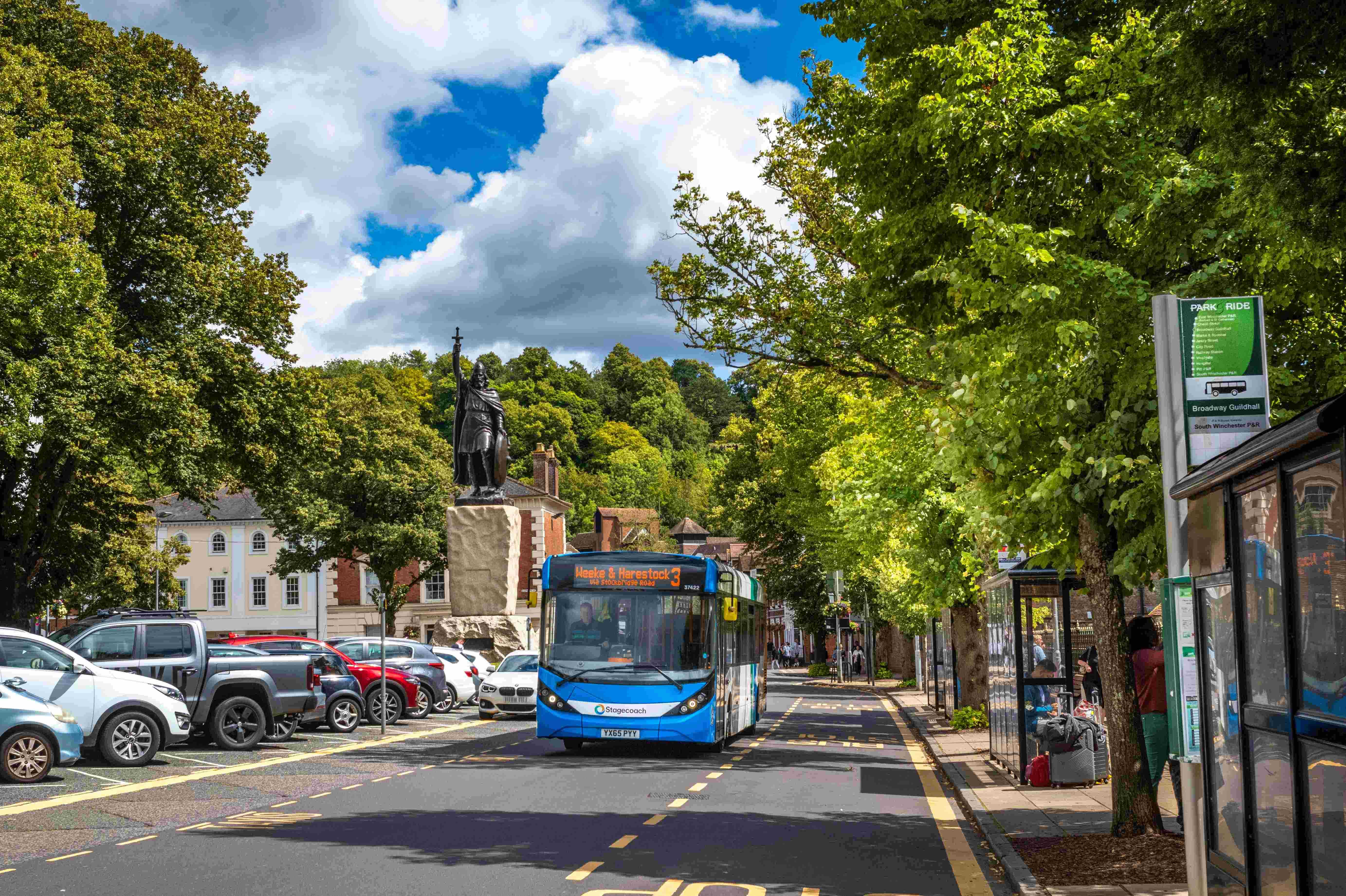 A bus travels through Winchester city centre