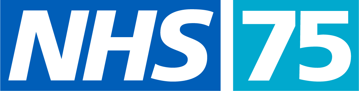 NHS logo next to the number 75