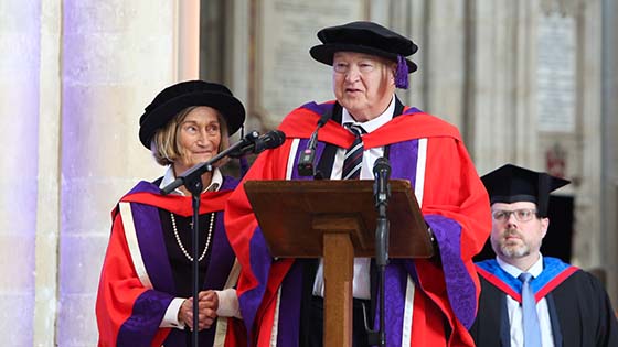 Carol and Paddy Henderson speak at their graduation ceremony