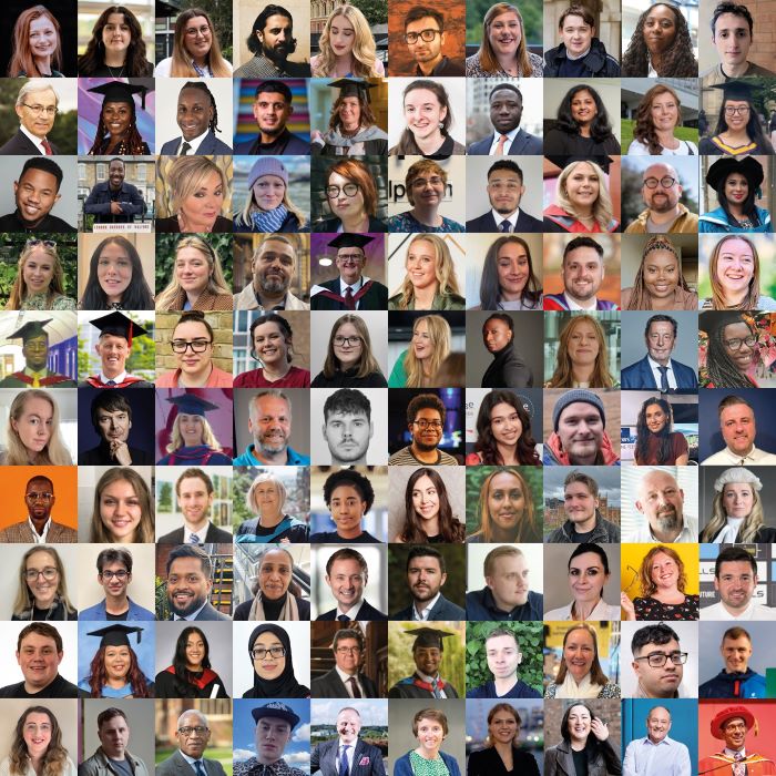 Montage of 100 faces laid out in a square
