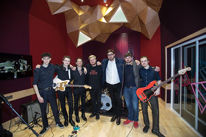 Alt-J and student band in the recording studio
