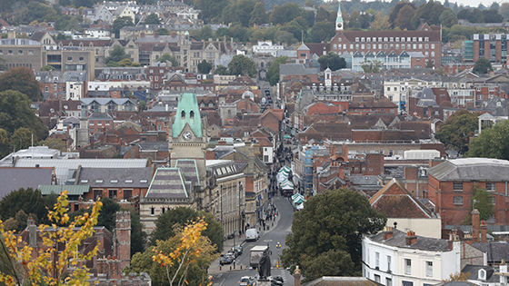 Birdseye view of Winchester from King Alfred Statue