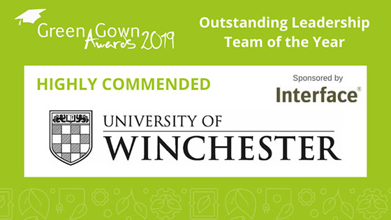 Banner from Green Gown 2019 Acknowledging the university as Highly Commended in 'Outstanding Leadership Team of the Year'