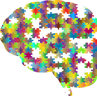 Forensic and Investigative Psychology at Winchester: creative representation of a brain as a multicoloured jigsaw puzzle