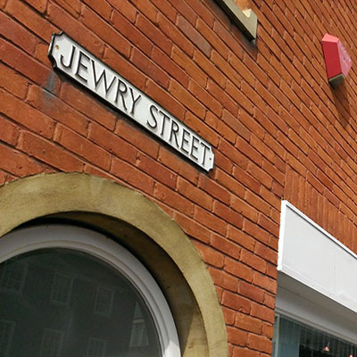 History research: Medieval Jewish Winchester image of Jewry Street sign