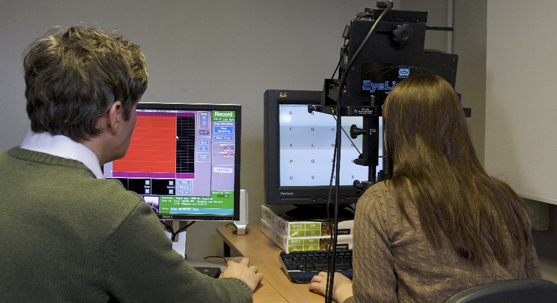 University of Winchester Psychology perception research: image of two researchers using Eye Tracker equipment