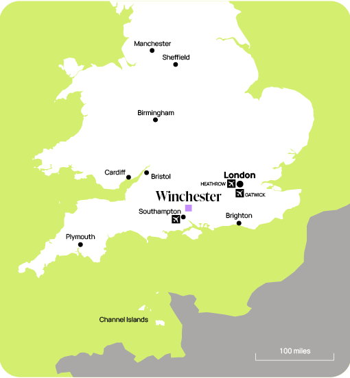 A map of the UK showing Winchester's location