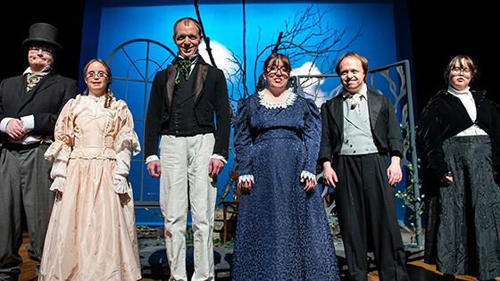 Blue Apple Theatre performers in a production of Frankenstein