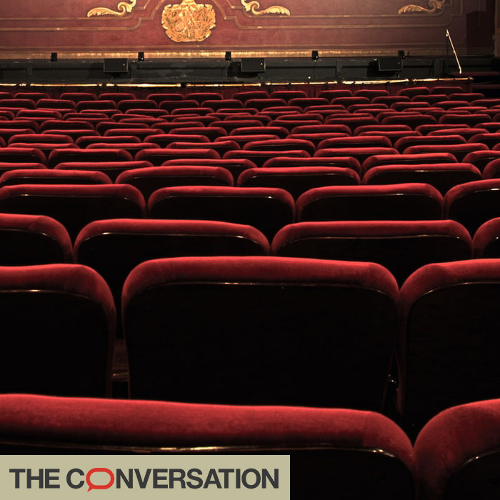 Red theatre seats with The Conversation logo
